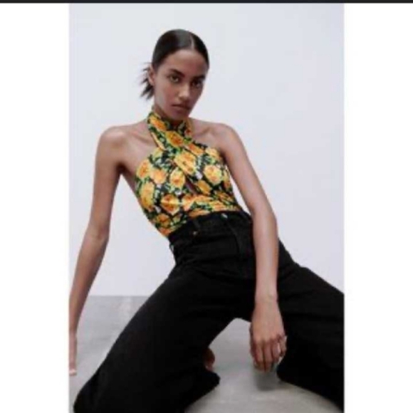 ZARA Bodysuit Floral Roses Halter Top S - Picture 2 of 10